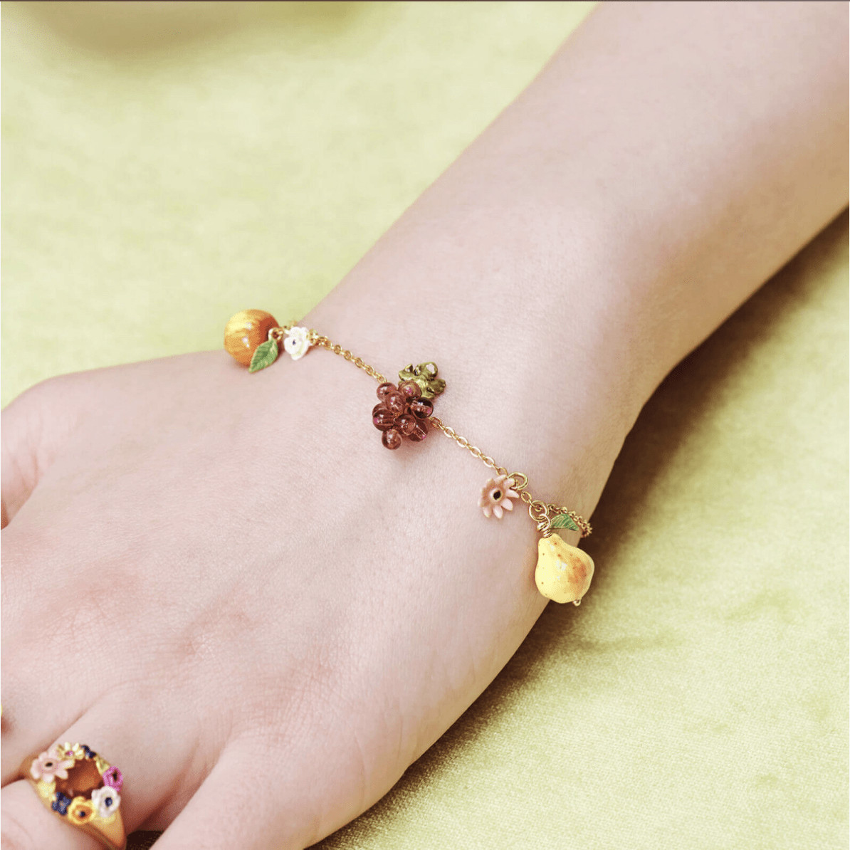 Orchard fruits and romantic flowers bracelet