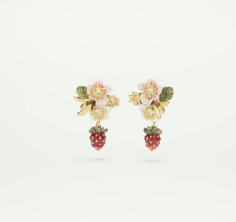 Pendientes de flor de fresa y fresa silvestre