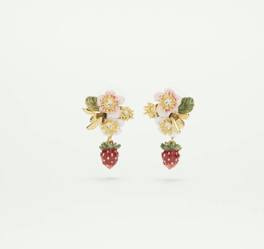 Pendientes de flor de fresa y fresa silvestre
