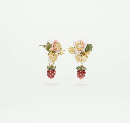 Strawberry and wild strawberry flower earrings