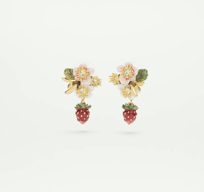 Strawberry and wild strawberry flower earrings