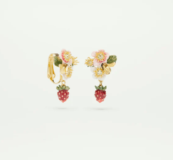 Strawberry and wild strawberry flower earrings