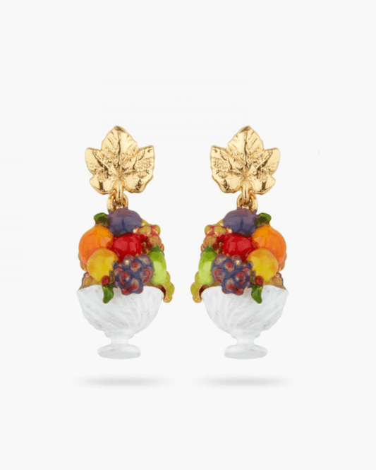 Fruit Cup and Vine Leaf Ball Earrings