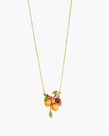 Crisp apples and bunches of grapes pendant necklace