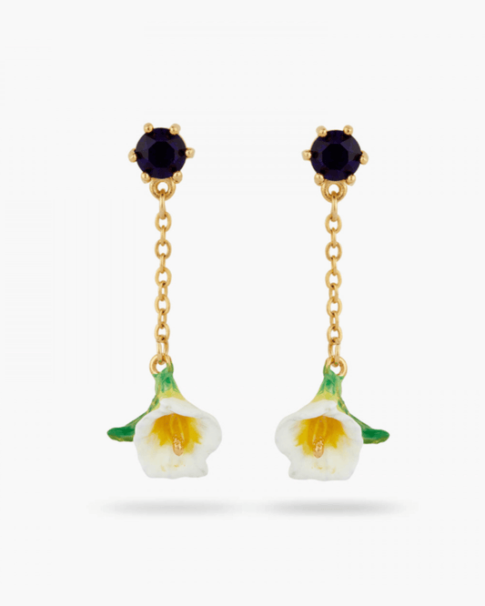 Arum and blue stone hanging ball earrings