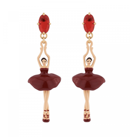 Red and Stone Ballerina Earrings