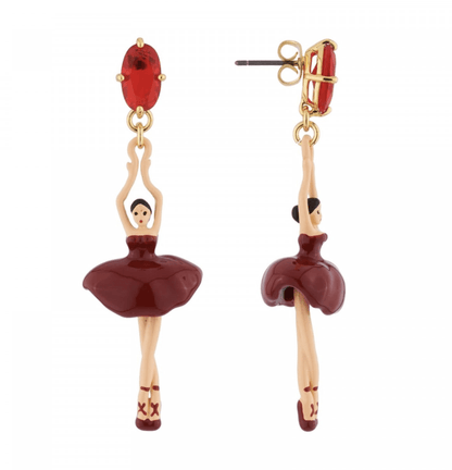 Red and Stone Ballerina Earrings