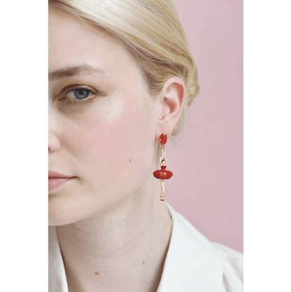 Red and Stone Ballerina Earrings