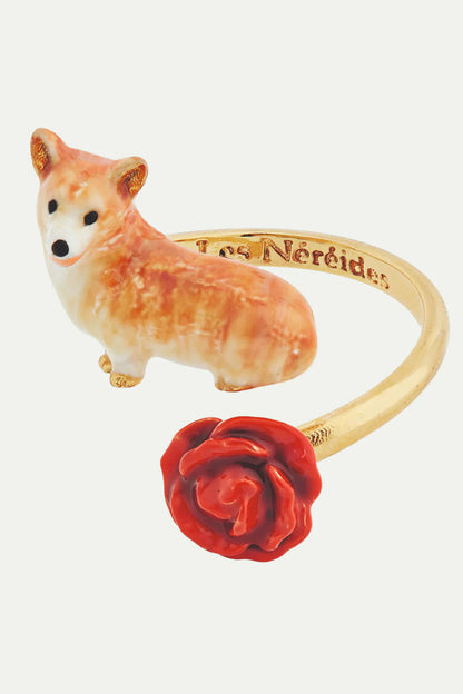 Anillo de Rosa Roja con un Corgi Amado por la Reina Isabel II